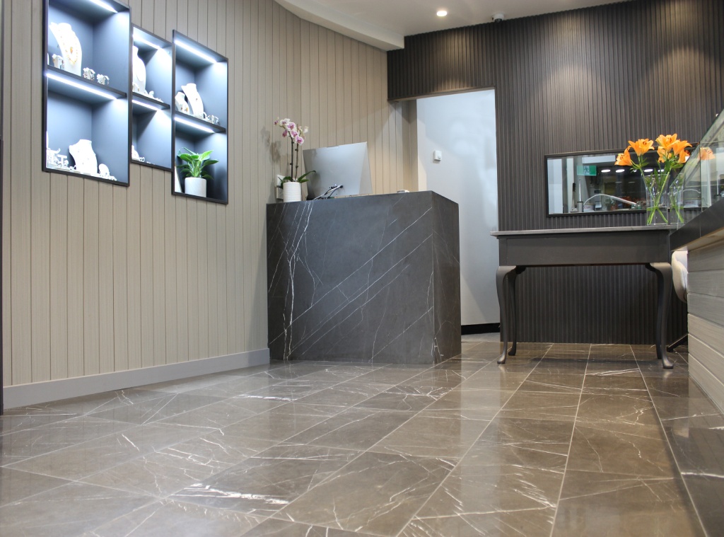 Jewelry shop floor and desk used our Pietra Grey natural limestone, Atlas Tile & stone Supplier Moorabbin